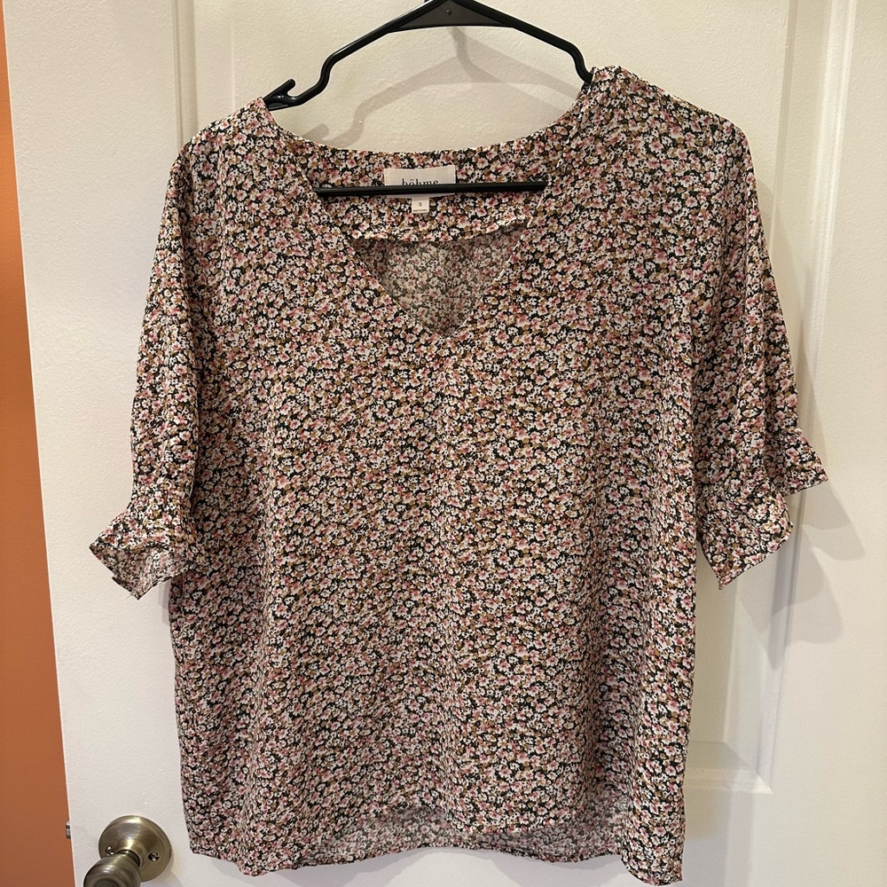 Bohme Floral Blouse - Pink, Black, And Tan